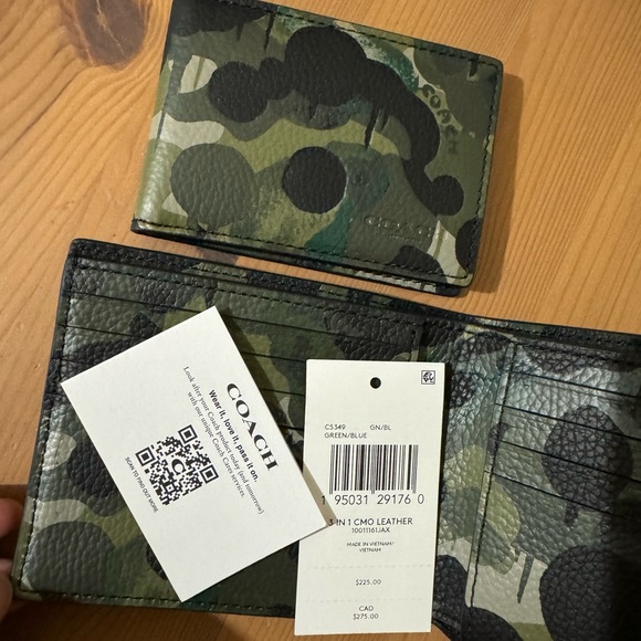 🦖coach 3 In 1 Wallet With Camo Print GREEN/BLUE - Picture 4 of 6